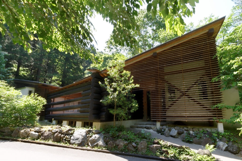 緑あふれる季節、ルーバーとログの平屋